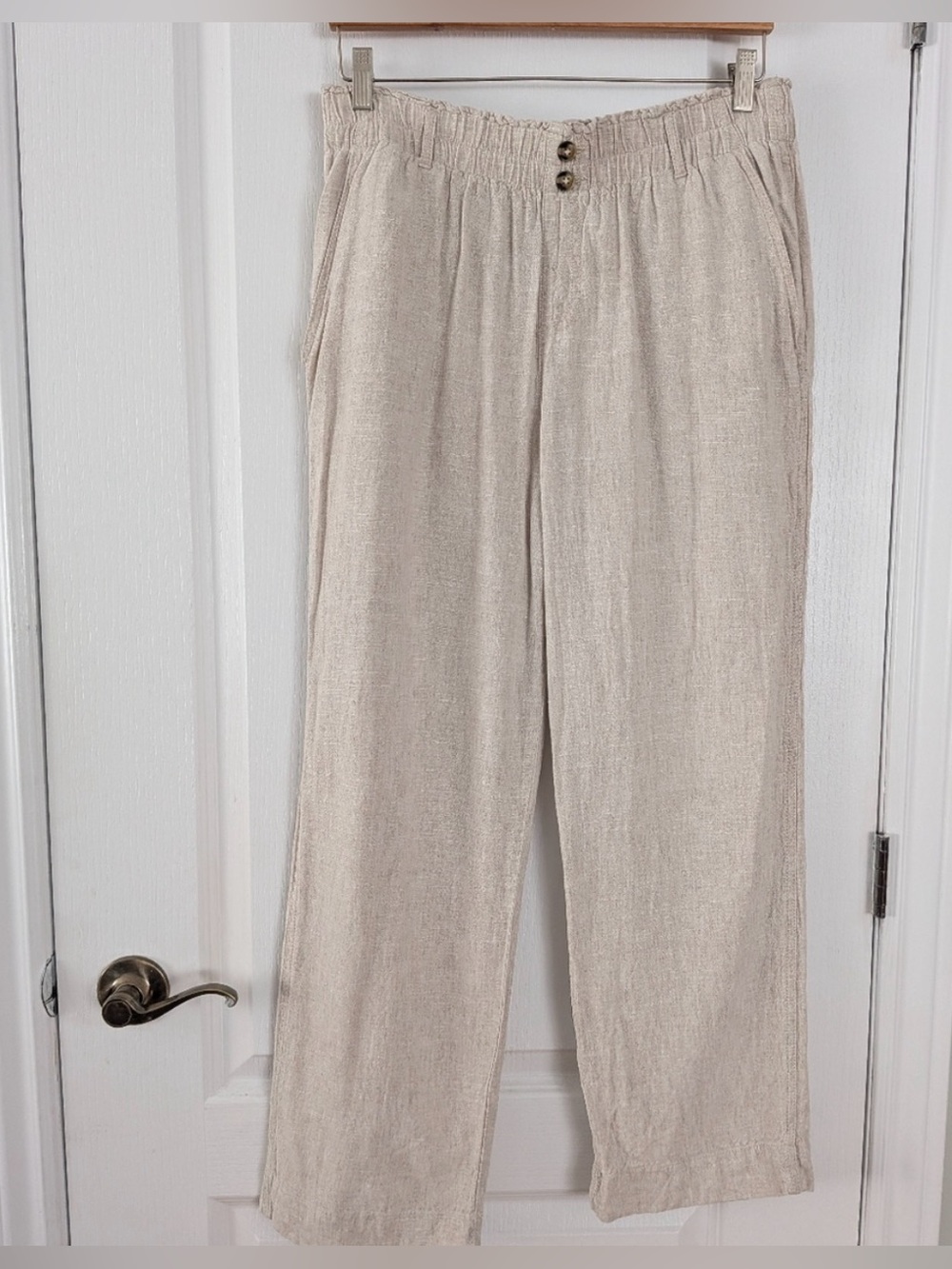 Briggs Linen Blend High Waisted Wide Leg Pants Oatmeal cream Large - Picture 9 of 9